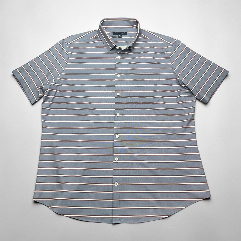 Mizzen+Main Leeward Mens XXL Trim Blue Red Striped Short Sleeve Shirt 1WS-0283-T
